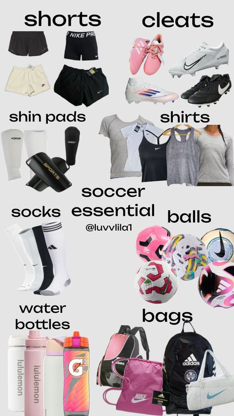 soccer essentials Cute Soccer Pictures, Casual Athletic Outfits, Football Hairstyles, Lacrosse Workouts, Womens Soccer Cleats, Soccer Essentials, Soccer Practice Drills, Best Soccer Cleats, Volleyball Bag