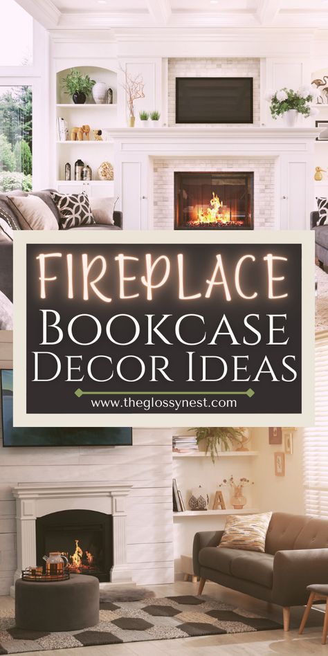 decorating fireplace built-ins Beside Fireplace Shelving, Shallow Built In Shelves Around Fireplace, Fireplace Wall With Bookcases, Bookcase On Either Side Of Fireplace, Tables On Either Side Of Fireplace, Shiplap Fireplace To Ceiling, Bookcase On Each Side Of Fireplace, Christmas Decor Ideas For Built Ins, Fireplace Shelves Ideas