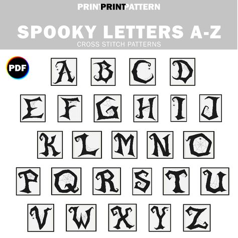 Spiderweb Font, Goth Bullet Journal, Goth Alphabet, Goth Lettering, Goth Fonts, Fonts Google Docs, Nightmare Before Christmas Font, Spooky Letters, Letters Cross Stitch