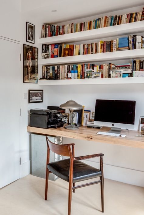 Like the desk and built in shelves Floating Desk Built In, Bookcase Over Desk, Desk Unit With Shelves, Above Desk Bookshelf, Desk In Shelves, Desk Bookshelves Combo, Bookshelf With Built In Desk, Shelves Above Office Desk, Full Wall Desk And Shelves