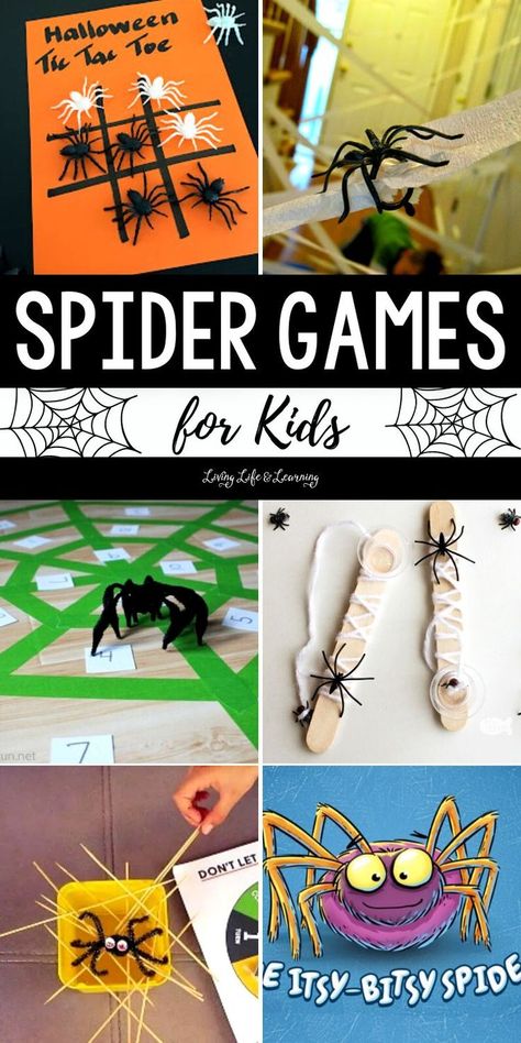 Spider Games for Kids Spider Web Game, Homeschool Halloween, Spiders Preschool, Spider Games, The Very Busy Spider, Spider Activities, Spider Theme, Halloween Stem, Spider Crafts