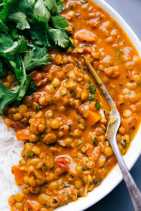 Orange Lentil Recipes, Tomato Lentils, Coconut Lentil Curry, Lentil Curry Recipes, Vermicelli Recipes, Green Lentil, Curry Night, Canned Lentils, Med Diet