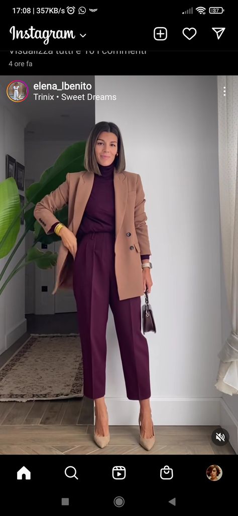 Maroon Brown Outfit, Brown Outfits, Merlot Color, Brown Outfit, Coat Outfits, Color Combinations, Camel, Ootd, Color