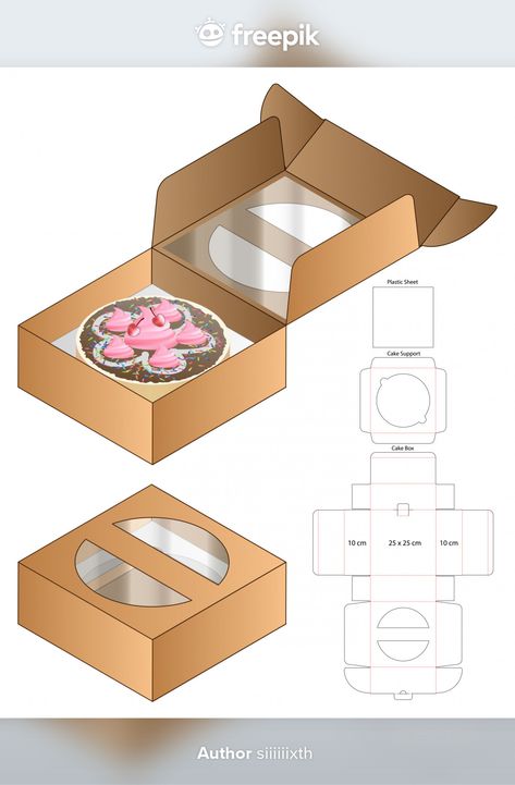 Cake box packaging die cut template desi... | Premium Vector #Freepik #vector #food #business #design #paper Paper Cake Box Template, Cake Packaging Design Box Templates, Packaging Food Ideas, Cake Box Design Packaging Ideas, Cake Box Packaging Design, Cake Box Template, Cake Slice Box Template, Cake Packaging Design, Cake Box Design