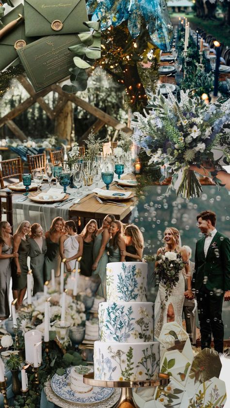 Ocean Green Wedding Theme, Blue Woodsy Wedding, Turquoise And Green Wedding, Emerald And Light Blue Wedding, Blue Forest Wedding Theme, Navy Forest Green Wedding, Blue Green Fall Wedding, Dark Green And Blue Wedding Colors, Dusty Blue Green Wedding