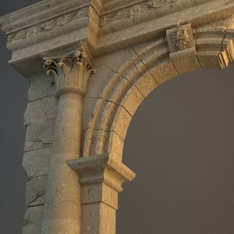 Old Stone Column and Arch 3D Model- Qualitative 3d model of the stone arch.  Originally modelled in 3ds max 2009. Final images rendered with vray 1.50 Sp2.  All textures and materials are included and mapped.  The 3ds max 2009 zip file contains also vray materials and textures scenes. - #3D_model #Columns Greek Buildings, Stone Arches, Stone Archway, Greek Columns, Pillar Design, Arch Architecture, Stone Pillars, Stone Columns, Stone Arch