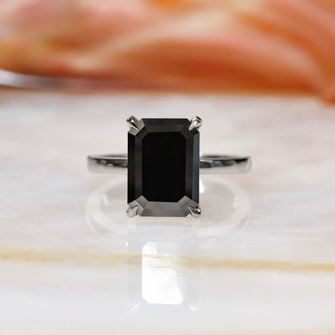 Unique Natural Black Diamond Ring Made of Solid 14k White Gold an Emerald Cut 3.15 CT Black Diamond Engagement Ring with a Stunning and Unique Art Deco Design, a Unique Summer Jewelry for Women. This stunning 3.15 ct Emerald cut, genuine black natural diamond is set in a beautiful yellow gold classic ring. An alternative engagement ring, or just an amazing gift for your loved one :) This breathtaking Art Deco emerald-cut natural black diamond ring is sure to make a statement. Black diamonds have Unique Black Diamond Engagement Ring, Jewelry White Gold, Black Diamond Earrings Studs, Emerald Cut Engagement Ring, Black Diamond Necklace, Black Diamond Studs, Black Diamond Jewelry, White Diamond Earrings, Black Diamond Earrings