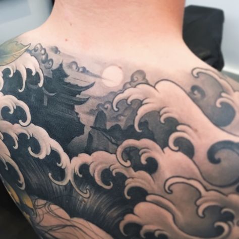 Fingerwaves and temple #fingerwaves #japanese #irezumi #tattoodo #wearesorrymom Japanese Water Tattoo, Japanese Irezumi, Japanese Back Tattoo, Bodysuit Tattoos, Japanese Tattoos For Men, Temple Tattoo, Yakuza Tattoo, Japanese Dragon Tattoos, Inspiration Tattoo