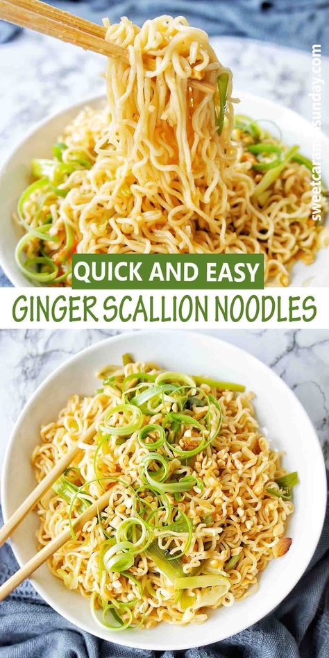 2 Min Noodles, Ginger Scallion Noodles, Ginger Noodles, Scallion Noodles, Veggetti Recipes, Noodle Recipes Homemade, Ramen Dishes, Healthy Asian Recipes, Lo Mein