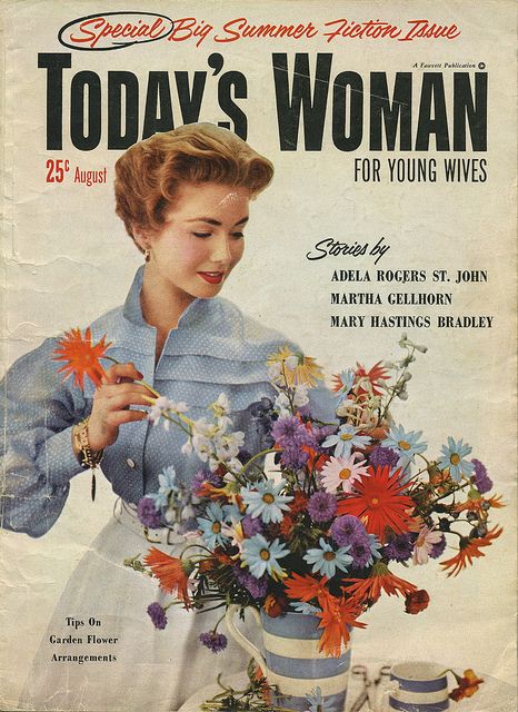 The beautiful, vibrant flower filled cover of the August 1953 edition Today's Woman magazine ("for young wives"). #vintage #1950s #magazine #homemaker #housewife #woman #flowers Vintage Posters Retro, 1950s Magazine, Woman Magazine, Vintage Housewife, Happy Housewife, Vintage Blog, Old Magazines, Women Magazines, Vibrant Flower