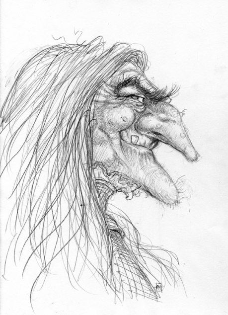 Granny Fearsome. (self portrait) Witch Nose, Witch Drawing, Scary Witch, Evil Witch, Creepy Pictures, Halloween Drawings, Wicked Witch, Witch Art, Halloween Pictures