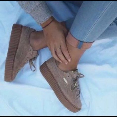 Puma Shoes | Puma X Rihanna Platform Sneaker | Color: Cream/Tan | Size: 6.5 Puma Women Shoes, Suede Creepers, Puma Creepers, Cozy Shoes, Sneaker Trend, Sneaker Outfits, Lena Dunham, Adidas Shoes Women, Shoe Inspiration