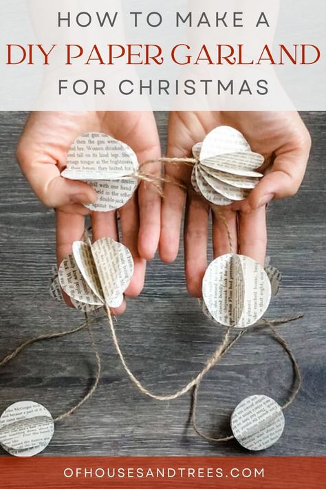 Winter Garland Diy, Holiday Garland Diy, Homemade Christmas Garland, Paper Garland Ideas, Book Page Diy, Diy Paper Garland, Eco Friendly Christmas Decorations, Sustainable Christmas Decorations, Book Page Garland