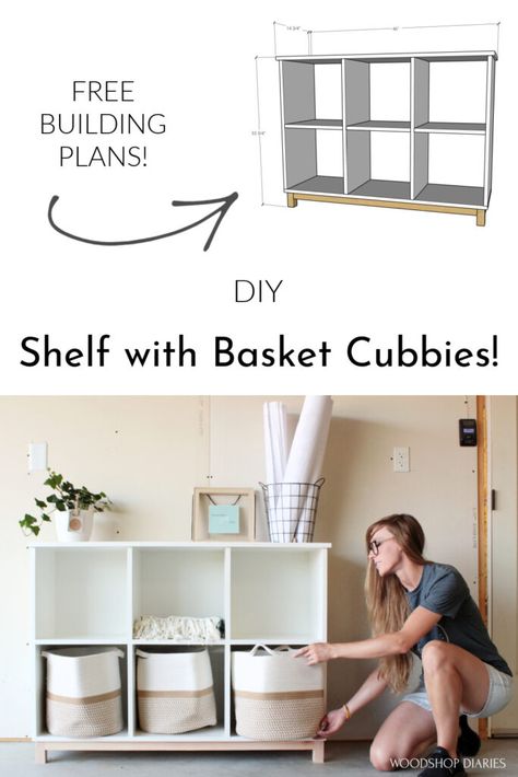 Cube Shelves Diy, Easy Diy Shelf, Cubby Diy, Diy Cubby, Diy Cubbies, Shelf With Baskets, Build Your Own Shelves, Wooden Shelf Unit, Diy Wooden Shelves