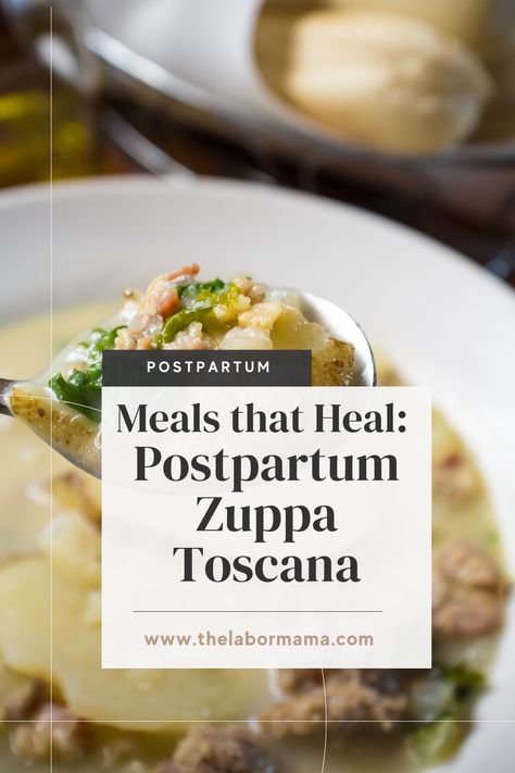 Postpartum Meals Series: Zuppa Toscana Postpartum Soup, Postpartum Recipes, Postpartum Meals, Zuppa Toscana Soup, Zuppa Toscana, Spinach Pasta, Gf Recipes, Chopped Salad, Frozen Meals