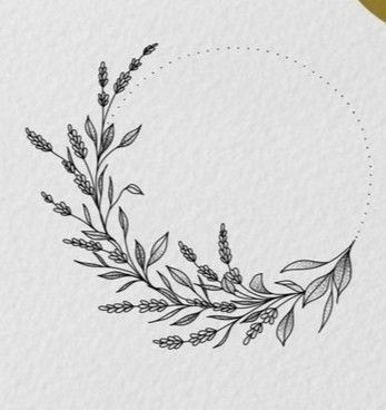 Simple Floral Wreath Drawing, Circle Leaves Border, Wreath Tattoo Women, Flowers In A Circle, Animal Tattoo Ideas, Idee Cricut, Pola Bordir, Wreath Drawing, Hand Embroidery Patterns Flowers