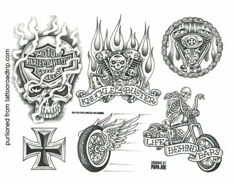 Tattoos For Bikers, Dark Tattoos For Men, Biker Tattoos Designs, Papa Joe's, Harley Tattoos, Motorcycle Tattoo, Harley Davidson Tattoos, Vintage Tattoo Design, Motorcycle Tattoos