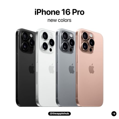 The iPhone 16 Pro models will reportedly be available in these 4 new colors: - Space Black - White - Gray - Rose Source: Weibo post (via @VNchocoTaco) New Iphone 16, Iphone 16 Pro Black, Iphone 16 Pro White, Iphone 16 Black, Iphone 16 Colors, I Phone 16 Pro, Iphone 12 Pro Colors, Iphone 16pro, Pretty Wallpaper Ipad