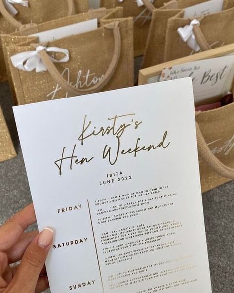 Ivy & Gold Company on Instagram: "Our best selling hen itineraries all ready for Ibiza last week for @kadymcdermott ✈️🌞 ⁣ Thank you for sharing! We hope you all had an amazing time for your sister’s hen do 👯‍♀️🤍🏝 ⁣ ⁣ #hendo #ibiza #ibizahendo" Hen Holiday Ideas, Dubai Hen Party, Neutral Hen Party Theme, Hen Party Dinner, Paris Hen Do Ideas, Hen Do Mykonos, White And Gold Hen Party, Neutral Hen Party, Hen Party Abroad Ideas