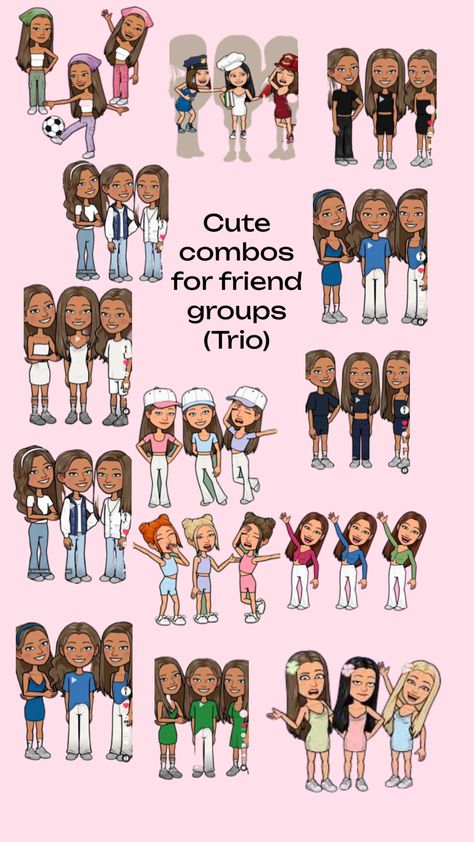 Trio Snapchat Outfits, Bitmoji Outfits 3 Friends, Trio Matching Bitmoji Outfits, Bitmoji Outfits 2024, Trio Bitmoji Ideas, Bitmoji Matching Outfits Bff, Preppy Bitmojis, Halloween Bitmoji, Snap Avatar