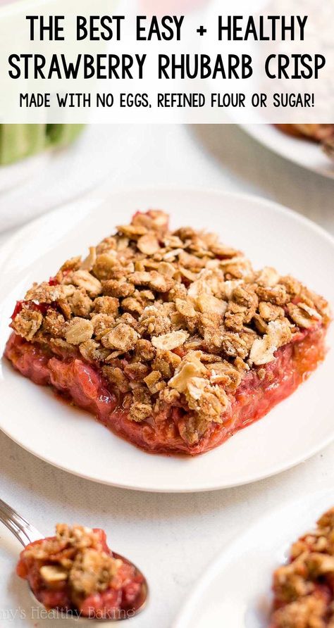 Healthy Strawberry Rhubarb Crisp, Low Calorie Clean Eating, Vegan Strawberry Rhubarb, Strawberry Rhubarb Crisp Recipe, Healthy Rhubarb Recipes, Rhubarb Crisp Recipe, Rhubarb Desserts Recipes, Strawberry Rhubarb Recipes, Crumble Recipes