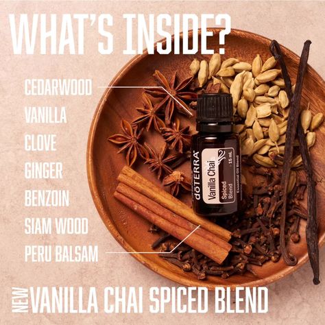 What’s in the new Vanilla Chai Spiced Blend? Caption: I can’t get enough of the new Vanilla Chai! Just a whiff makes me feel like I’m in my favorite café. Here are the essential oils packed into this warm blend: Cedarwood Siam Wood Vanilla Clove Peru Balsam Ginger Benzoin Carrier Oil Benefits, Benzoin Essential Oil, Essential Oil Education, Essential Oil Safety, Essential Oil Companies, What Are Essential Oils, Vanilla Chai, Vanilla Essential Oil, Chai Spice