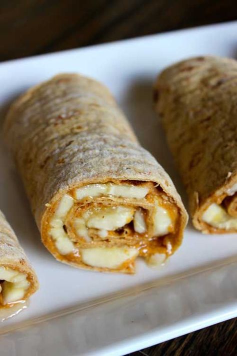 Peanut Butter And Banana Roll Ups, Peanut Butter Banana Roll Up, Peanut Butter Wrap, Half Recipe, Vegan Camping Food, Honey Wrap, Banana Honey, Banana Roll, Butter Roll