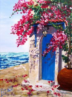 Kunst Inspo, Hur Man Målar, Acrylic Painting For Beginners, 수채화 그림, Simple Acrylic Paintings, Arte Inspo, Lukisan Cat Air, Blue Door, Beginner Painting