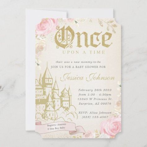 $2.70 | Once Upon A Time Baby Shower Invitation #baby #shower #invitation #once #upon #time #girl #invite #princess #castle Once Upon A Time Baby Shower Invitations, Once Upon A Time Invitations, Fairytale Baby Shower, Baby Shower Princess Theme, Princess Baby Shower Invitation, 1st Birthday Girl Decorations, Baby Shower Dessert Table, Disney Baby Shower, Baby Shower Invitaciones