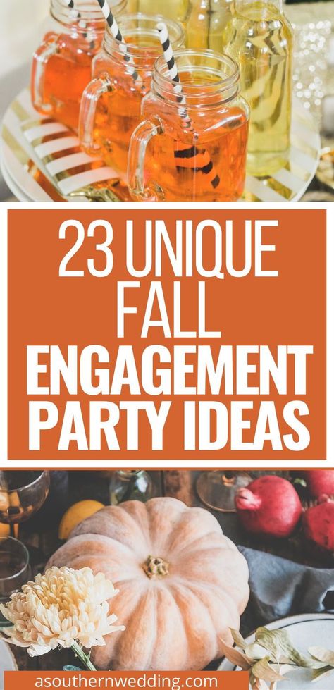 Plan a fabulous fall engagement party with these unique engagement party ideas. Your guests will be talking about it the rest of the year! #engagementparty #engagementpartyplanning #fallengagement #fallwedding #fallengagementparty #autumnengagementparty #autumnengagement #autumnwedding #cuteengagementpartyideas #engagementpartyinspo #backyardengagementparty Fall Engagement Decorations, Engagement Family Dinner Party Ideas, Table Decor For Engagement Party, Small Engagement Party Themes, Fall In Love Theme Engagement Party, Small Engagement Dinner Ideas, Engagement Party Photos Ideas, Fall Boho Engagement Party, Pumpkin Engagement Party