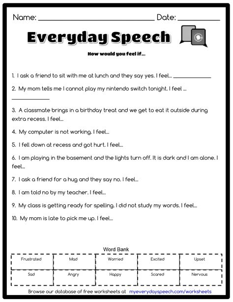 Check out the worksheet I just made using Everyday Speech's worksheet creator! How would you feel if... Social Skills Worksheets, Everyday Speech, Speech Therapy Worksheets, Understanding Feelings, Helping Verbs, Perspective Taking, Dialectical Behavior Therapy, Activities Of Daily Living, Living Skills