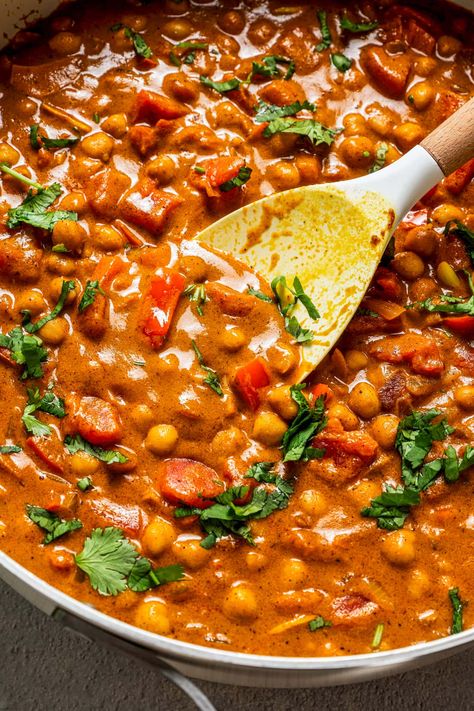 Coconut Chickpea Curry, Coriander Recipes, Coconut Chickpea, Coconut Soup Recipes, Toasted Chickpeas, Vegan Chickpea Curry, Roasted Root Veggies, Chickpea Curry Recipe, Chickpea Coconut Curry