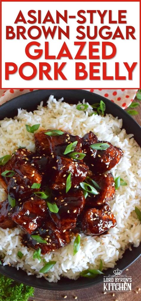 This sweet and sticky Glazed Pork Belly is cooked in two stages. First, the meat is boiled with seasonings and then fried before being cooked in a brown sugar, soy sauce, and rice wine reduction. Served with steamed rice, this is a meal that would please the toughest critic! #porkbelly #asiancooking #pork #glazed #homemade #takeout #porkrecipes Pork Belly Recipes Crock Pot, Braised Pork Belly Recipes, Korean Pork Belly Recipes, Pork Belly Recipes Easy, Glazed Pork Belly, Asian Pork Belly, Homemade Takeout, Pork Belly Recipes Crispy, Pork Belly Burnt Ends