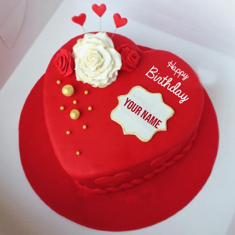 Write Name on Happy Birthday Heart Cake For Girlfriend Birthday Cake For Girlfriend, Birthday Heart Cake, Happy Birthday Love Cake, Red Heart Cake, Birthday Cake For Wife, Happy Bday Cake, Cake For Birthday, Birthday Cake Write Name, Happy Birthday Hearts