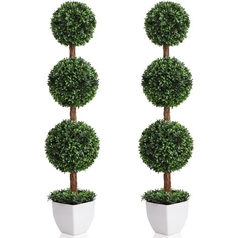 PRICES MAY VARY. 【Highly Realistic】：Artificial topiary trees for outdoors has realistic textures and vivid colors, carefully crafted to mimic the appearance of real plants. The leaves have clear textures and fine textures, and the trunk has been weathered and wrapped with real vines to make it look more realistic and bring you closer to nature. 【Indoor or Outdoor Decor】：Artificial plants outdoor boxwood ball trees decoration home, garden, office, balcony, front porch and other any place, no matter where you put it looks fresh and vivid, add a touch of green vitality for you. 【Maintenance-free】: Faux boxwood plants outdoor artificial tree save your time and energy - no special care, no sunlight and moisture, no trimming and installation, it still brings you life and vitality, successfully l Trees Decoration, Fake Potted Plants, Indoor Porch, Boxwood Plant, Faux Boxwood, Boxwood Balls, Topiary Plants, Artificial Topiary, Boxwood Topiary