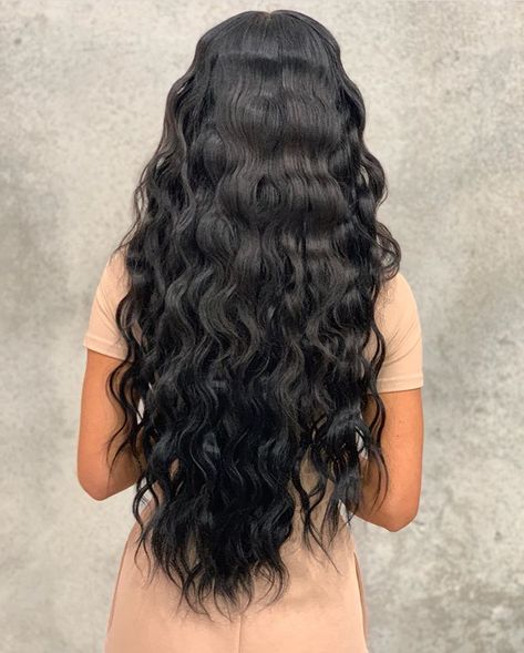 Crimped Curly Hair, Mermaid Waves Black Hair, Beach Wave Extensions, Long Beach Waves Black Hair, Long Mermaid Waves Hair, Long Hair Mermaid Waves, Long Black Mermaid Hair, Black Beach Waves Hair, Long Black Crimped Hair