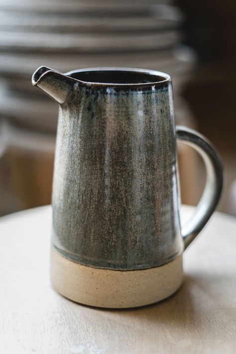 Jug in slate by Pottery West Pottery Jugs Ideas, Throwing Ideas Pottery, Ceramic Throwing Ideas, Extruder Pottery Ideas, Wheelthrowing Ideas, Cool Pottery Ideas, Pottery Throwing Ideas, Ceramica Artesanal Ideas, Wheelthrowing Pottery