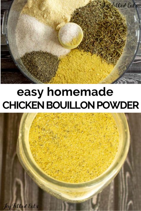 Homemade Chicken Bouillon, Chicken Bouillon Recipe, Chicken Broth Substitute, Bouillon Recipe, Chicken Bouillon Powder, Paleo Easy, Thm Fp, Homemade Dry Mixes, Homemade Spice Mix