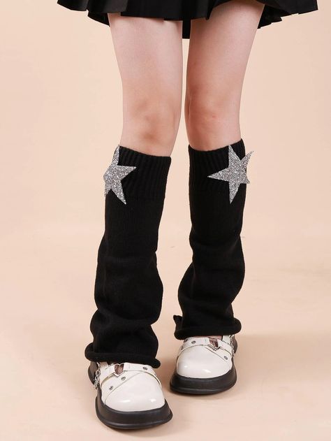 Star Decor Leg Warmers | SHEIN USA Goth Male, Straight Jeans Outfit, Black Leg Warmers, Star Decor, Women Socks, Star Decorations, Socks And Hosiery, Leg Warmers, Ugg Boots