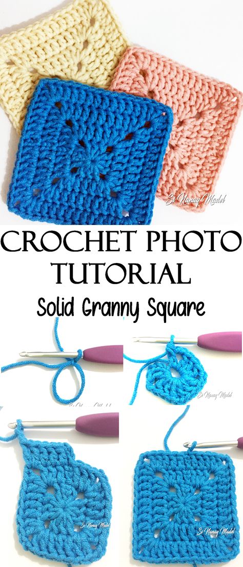 Blank Granny Square, Crochet Solid Square Pattern Free, Seamless Solid Granny Square, Small Crochet Granny Squares Free Pattern, Granny Squares Without Holes, Solid Granny Squares Crochet, Beginners Granny Squares Crochet Tutorials, Different Types Of Granny Squares Patterns, Granny Square One Color Pattern