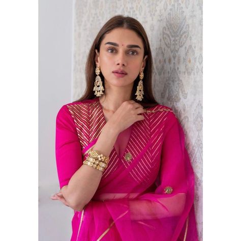 Raw Mango Sarees, Kerala Saree Blouse Designs, Aditi Rao Hydari, Aditi Rao, Rani Pink, Dia Mirza, Traditional Blouse Designs, Raw Mango, Chanderi Silk Saree