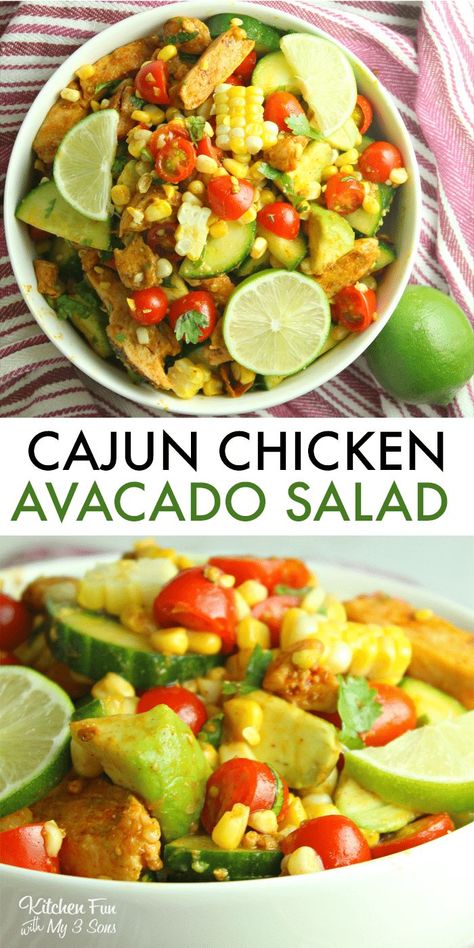 Chicken Avacado, Cajun Chicken Salad, Chicken Avocado Salad, Food Avocado, Corn Avocado Salad, Chicken Cordon Bleu Casserole, Corn Chicken, Cilantro Lime Dressing, Avocado Salat