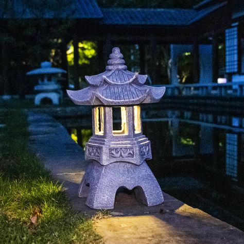 PRICES MAY VARY. 【PEACEFUL PAGODA STATUE】Inspired by ancient oriental Zen culture garden decor, this lantern pagoda statue will create a magic Zen oasis to your outdoor yard, make people feel peaceful and serene 【SOLAR POWERED LED LIGHT】 Powered by a solar panel, the light absorbs energy in the morning and switches on as the sun goes down automatically 【HIGH QUALITY & HAND-PAINTED】This pagoda statue is hand made by durable long-lasting resin, non-toxic and waterproof for outdoor use. Hand-painte Asian Outdoor Decor, Zen Landscape, Japanese Statue, Backyard Gifts, Japanese Garden Decor, Solar Patio Lights, Pagoda Garden, Japanese Garden Landscape, Lighting Garden