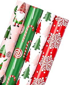 CHRISTMAS DESIGN: Includes 4 designs, red plaid reindeers, snowflakes, red and black plaids, reindeers and christmas trees Red Green And Pink Christmas, Green And Pink Christmas, Xmas Wrapping Paper, Wrapping Paper Rolls, Paper Candy, Snowman Gifts, White Christmas Trees, Wrapping Paper Christmas, Candy Wrappers