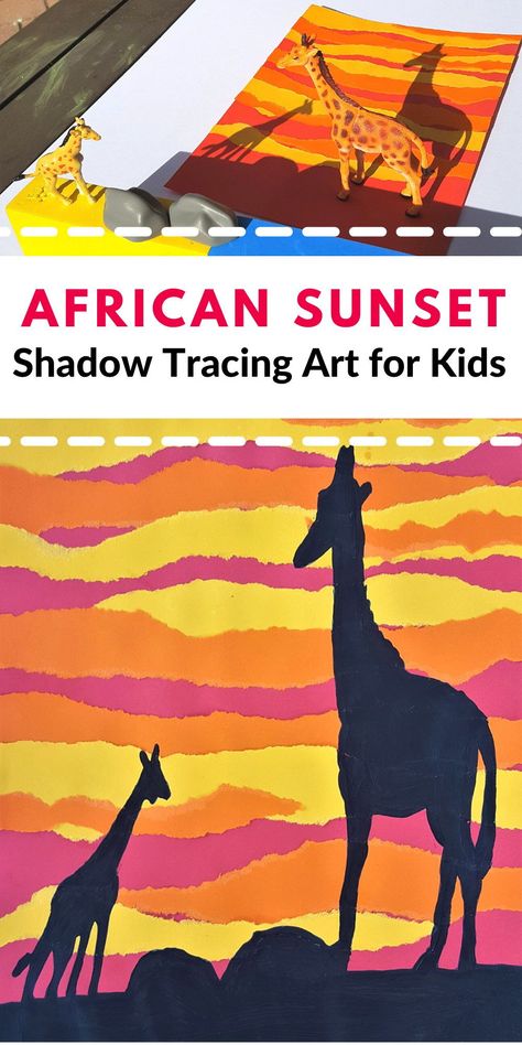 African Art Preschool, South Africa Theme Preschool Art Projects, Africa For Preschoolers, Safari Kindergarten Activities, African Art For Preschoolers, Animal Art For Kindergarten, Africa Crafts For Toddlers, Shadow Tracing Art, African Animal Craft