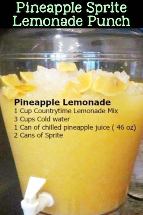 Sprite Lemonade, Punch Recipes For A Crowd, Party Drinks Ideas, Pineapple Lemonade Punch, Lemonade Punch Recipe, Jungle Juice Recipe, Easy Party Drinks, Fruit Punch Recipe, Resep Koktail