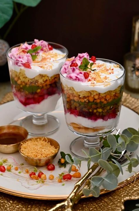 7 Layer Dahi Chaat – Naturally Nidhi Dahi Chaat, Masala Potatoes, Grilled Fruit Dessert, Creamy Yogurt, Spicy Snacks Recipes, Pani Puri, Breakfast Recipes Indian, Grilled Fruit, Vegetarian Fast Food