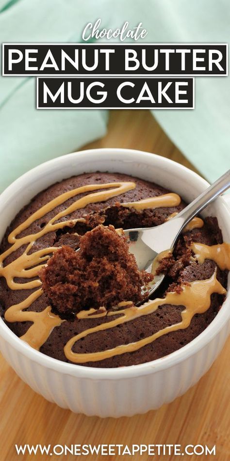 Peanut Butter Mug Cake Recipe, Chocolate Peanut Butter Mug Cake, Mug Dessert Recipes, Peanut Butter Mug Cake, Vegan Mug Cakes, Peanut Cake, Easy Mug Cake, Peanut Butter Mug Cakes, Chocolate Peanut Butter Brownies