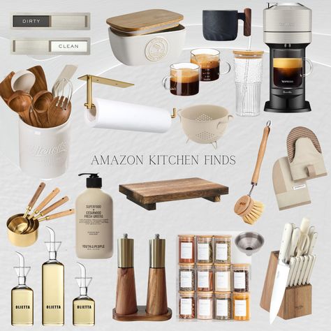 Amazon Kitchen Aesthetic, Aesthetic Kitchen Must Haves, Amazon Finds House Decor, Apartment Needs Amazon, Kitchen Decorating Ideas Black And White, Organic Modern Apartment Kitchen, Japandi Amazon Finds, Farmhouse Apartment Kitchen, Amazon Home Inspiration