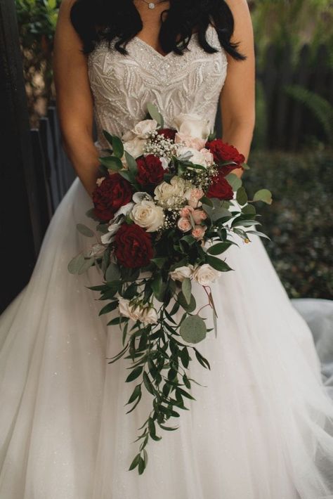 Our Top 15 Bouquets - Cross Creek Ranch FL Bridal Bouquet Styles, Burgundy Wedding Flowers, Cascading Bridal Bouquets, Cascading Wedding Bouquets, Red Bouquet Wedding, Winter Wedding Bouquet, Bridal Bouquet Fall, Wedding Bouquets Bride, Bridal Bouquet Flowers